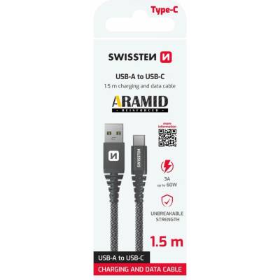 Swissten 71541010 Aramid USB / USB-C 1,5m antracit