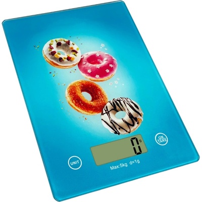 Rosberg Кухненска везна Rosberg Premium RP51651KD Doughnut, 5 кг, ТАРА, Стъклена, Донат, Син (5R1651KDDN)
