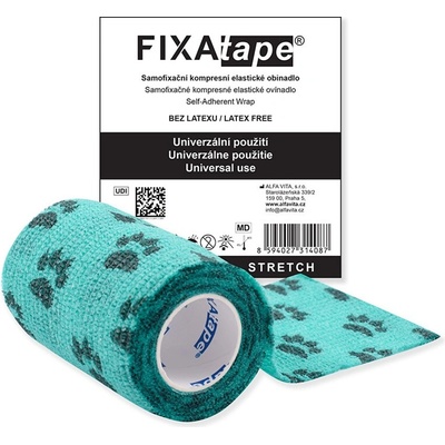 Fixatape Stretch 7,5 x 450 cm zelený, černé medvědí tlapky
