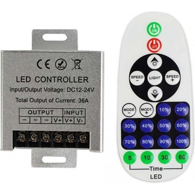 Lightex Радиочестотен контролер с дистанционно управление за едноцветна лента DC 12-24V/ 360W-720W 30A Lightex (908BA0030006)