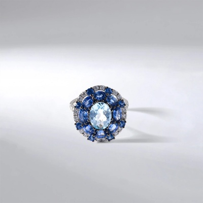Lillian Vassago Prsten se safíry modrým topazem a brilianty bílé zlato LLV59 DR147WSF