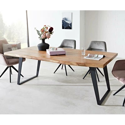 DELIFE Jídelní stůl Edge 200x100 XL akácie přírodní kov šikmá