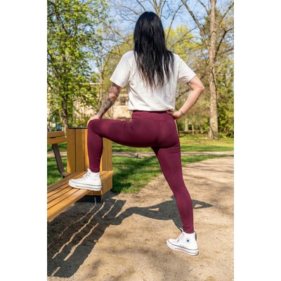 Jsem máma Bavlněné dámské legíny s vysokým pasem do 170 cm vínové