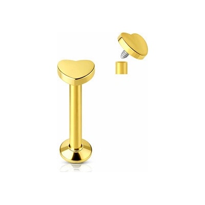 Šperky4U Zlacený piercing do brady - labreta srdíčko - LB1034GD-1204