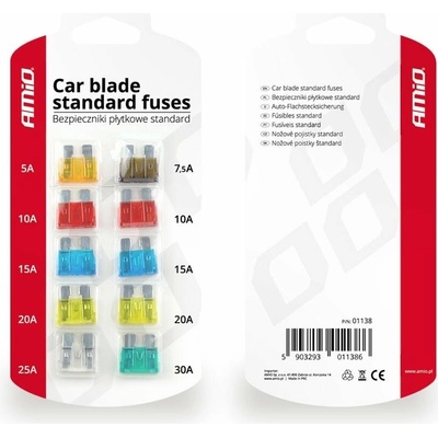 Pojistky nožové do auta 10 ks Amio – Zboží Mobilmania