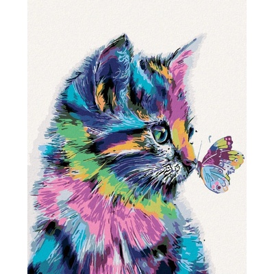 zuty Malování podle číselKočička s motýlkem 80 x 100 cm vypnuté plátno na rám