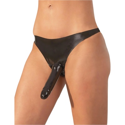 Late X Latex - долно бельо с външно дилдо - черно (s-l)