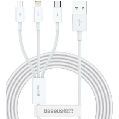 Baseus CAMLTYS-02 Superior Fast Charging Dátový Kábel 3v1 USB-C, Lightning, MicroUSB 1.5m White