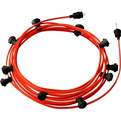 creative cables Hotový světelný řetěz LUMET 12,5 m je sestavený z 10 černých objímek, háčku a zástrčky, IP44 Barva kabelu: Neonově oranžová - CF15