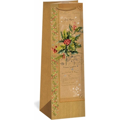 ARGUS Darčeková papierová taška NATUR na víno (11 x 36 cm) - Vetvička cesmíny 08340095