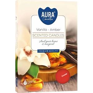 BISPOL Комплект ароматни чаени свещи Bispol Aura - Vanilla Amber, 6 броя (p15-355)