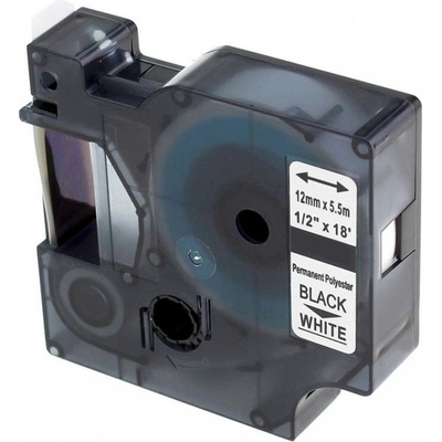 Kompatibilní páska s Dymo 18483, 12mm x 5, 5m černý tisk / bílý podklad, polyester