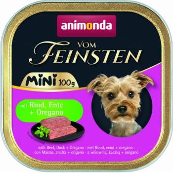 Animonda Vom Feinsten Mini Dog - Пълноценна консервирана храна за дребни породи кучета с говеждо, патешко и риган, 100 гр