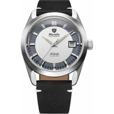 Nivada Grenchen Antarctic Glacier Black leather White Stitching
