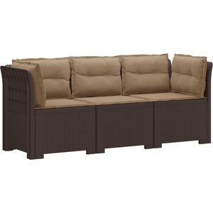 vidaXL Пейка за градина с Cushions във вид на ратан ПП Кафяво (3443840)