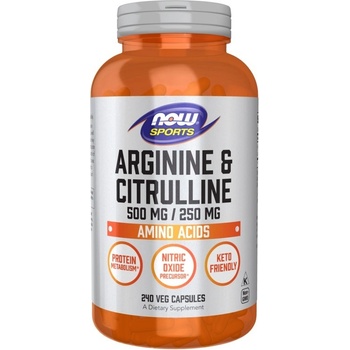 NOW NOW Arginine and Citrulline, 240 Veg Capsules