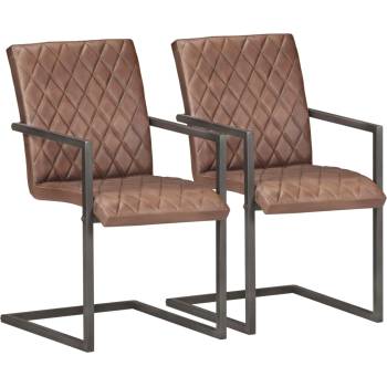 Image 1 of vidaXL Конзолни трапезни столове, 2 бр, кафяви, естествена кожа (321845)