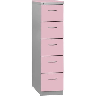 KRD 5 NEW kovová kartotéka s dřevěnými čely A4 5-zásuvková korpus šedý čílka pastelově růžová – Zboží Mobilmania