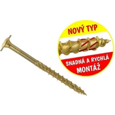 Konstrukční vrut do dřeva KLIMAS 8x80 TORX talířová hlava TX40 žlutý Zn (50 ks v balení)