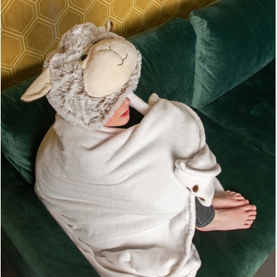 Noxxiez Одеяло с качулка и джобчета за ръце във формата на животно - Овца (NX-BL805-2)