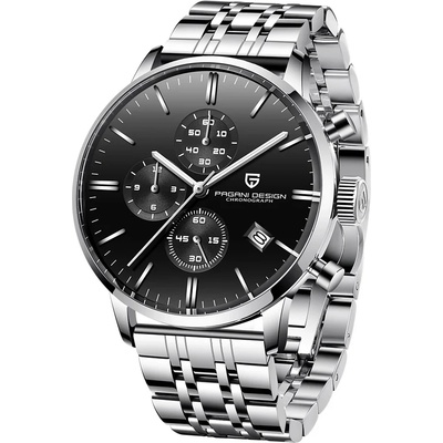 Мъжки часовник Pagani Design Larith, Кварцов, Неръждаема стомана, Хронограф, Сребрист / Черен (PD-2720K-SILVER-BLACK)