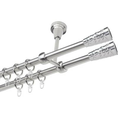 OK-GarnýžeCZ Garnýž kovová dvouřadá 19mm Sevilla double nerez 420 cm do stěny / kroužky s háčkem