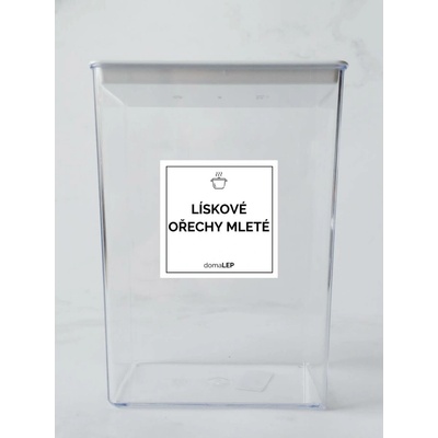 DomaLEP LÍSKOVÉ OŘECHY bílá samolepka na dózu tučné písmo 5 x 5 cm