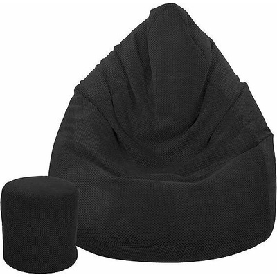 TopKing sedací vak XXXXL + podnožník XL plyš čierny