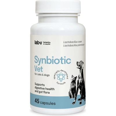 Lab-v Synbiotic Vet - Поддържа здравето на храносмилателната система и чревната микрофлора при кучета и котки 45 капсули