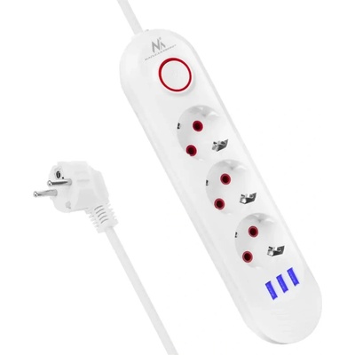 Maclean Разклонител Maclean, удължител с 3 гнезда + 3xUSB, 110-240V AC 50/60Hz, 2.1A макс. 2500W, 1.5 м, бял, MCE394 W (MCE394 W)