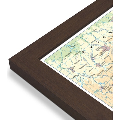 Excart Maps ČR - nástěnná obecně zeměpisná mapa 198x126 cm Varianta: mapa v dřevěném rámu, Provedení: Pegi skořice