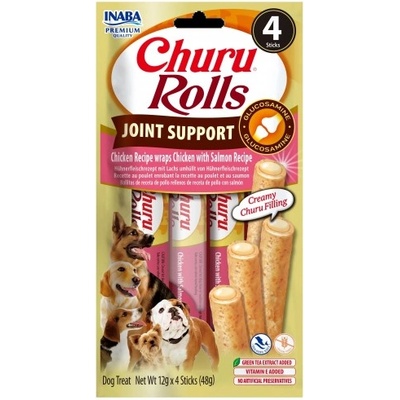 Inaba Foods Dog Churu Rolls Joint - Лакомство за кучета, руло с крем от пиле и сьомга, 4 пакета х 48 грама, Япония EUD739