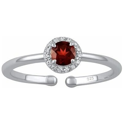 SILVEGO Strieborný otvorený prsteň Lady s pravým Granátom a Brilliance Zirconia JJJ1385RGA