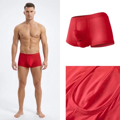 Erotické červené viskózové boxerky s váčkem pro intimní partie pro penis