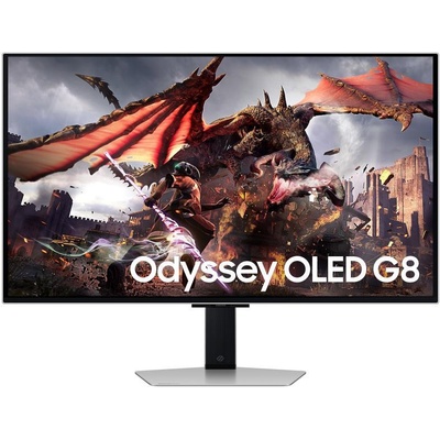 Монитор Samsung Odyssey G8 G80SD, 32", OLED, 4K UHD (3840 x 2160), 240z, 0.03ms, FreeSync, HDR10, Сребрист - LS32DG802SUXDU (LS32DG802SUXDU)