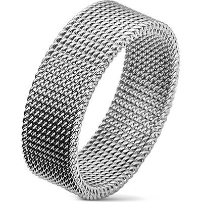 Šperky eshop ocelový prsten stříbrné barvy s vyplétaným síťovaným vzorem B1.5