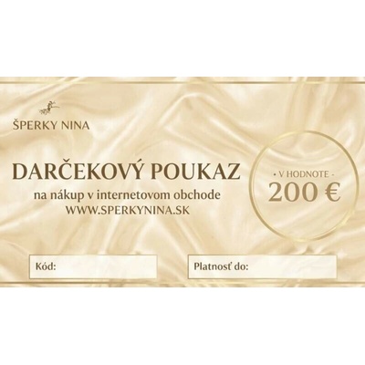 Šperky Nina - Darčeková poukážka 200 € - cert200