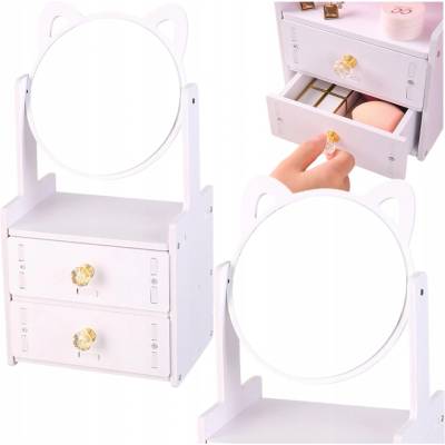 LEAN Toys Mini Toaletní stolek se zrcadlem, dvě zásuvky, dřevěné nohy, bílý
