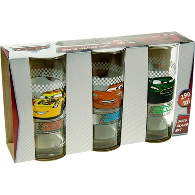 Disney Cars Sklenené poháre na nápoje 3 vzory 290 ml