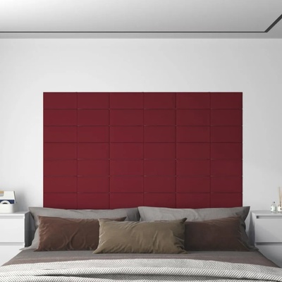 vidaXL Стенни панели, 12 бр, виненочервени, 60x15 см, кадифе, 1, 08 м2 (344067)