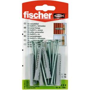 Fischer УНИВЕРСАЛЕН ДЮБЕЛ С ВИНТ Ф6Х50ММ 10 БРОЯ fischer ux r s k (4006209908785)