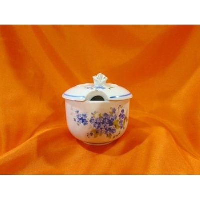 Český porcelán Dubí Cukřenka s víčkem s výkrojem U2402/Pomněnky 20 ml
