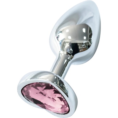 Sunfo - метален анален плъг с розов сърцевиден камък (сребърен)