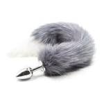 EasyToys Метален анален плъг с лисича опашка, сив (p15091)