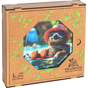 Milliwood Дървен пъзел Milliwood, Funnymals, 90 части - Ленивец на почивка (OL-RelaxedSloth-5010) - bright-toys