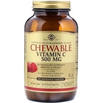 Image 1 of Solgar Хранителна добавка Витамин Ц 500 mg дъвчащи Малина , Solgar Vitamin C 500 mg 90 Chewable Tablets - Cran Raspberry Flavor