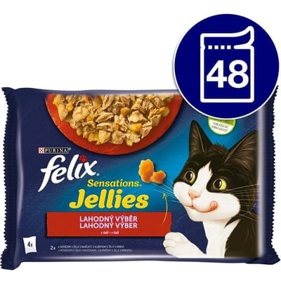 Felix Sensations Jellies s hovězím a kuřetem v lahodném želé 48 x 85 g