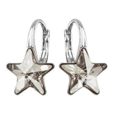 Swarovski Elements star stříbrné náušnice visací šedé hvězdičky 31227.5 Silver Shade šedo-béžová kouřová