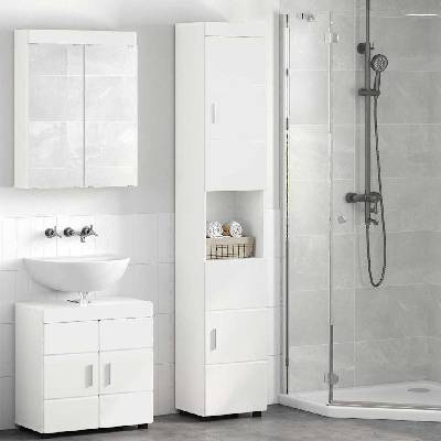 vidaXL Комплект шкафове за баня TULUM Лъскаво бяло 37 x 31, 5 x 203 см (880355)
