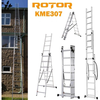 ROTOR Стълба алуминиева, сгъваема, 3x7 стъпала, 4.86 м, ROTOR KME307 (KME307)